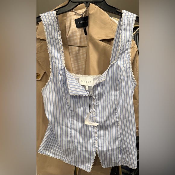 Mable Tops - Mable Blue and White Striped Tank Large